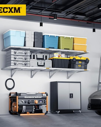 4-Pack 1.64x4ft Adjustable Garage Wall Shelving 1120lbs Load Capacity Heavy Duty Wall Mounted Storage Shelf Metal Floating Shelves for Garage(White)