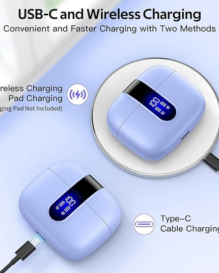TAGRY 2 Sets X08 Purple and Phantom Purple Bluetooth Headphones True Wireless Earbuds 60H Playback Ear Buds with Wireless Charging Case in-Ear Earbuds with Mic