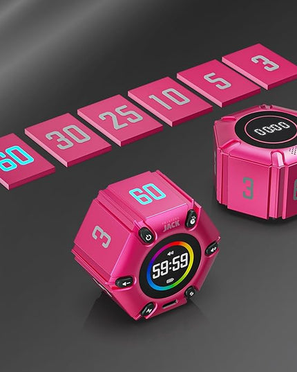 Printers Jack, Visual Pomodoro Timer, Productivity Cube Timer, Mute & Vibration & Adjustable Sound Alert, for Office, ADHD, Study, Work, 3/5/10/25/30/60min & Custom Countdown - Hot Pink