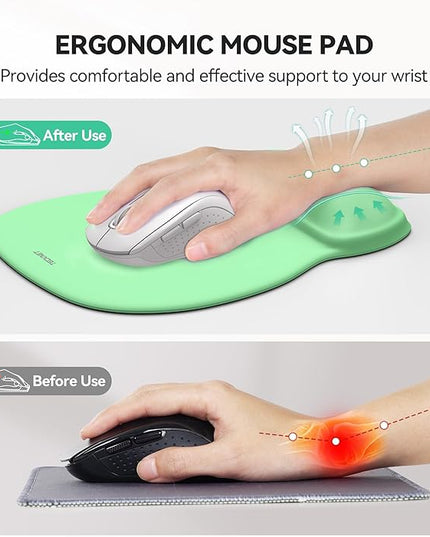 TECKNET Gel Mouse Pad with Wrist Rest, Ergonomic Office Mousepad with Wrist Support - Non-Slip & Smooth Surface Comfortable Desk Accessories Mat for Office, Gaming and Study - Green
