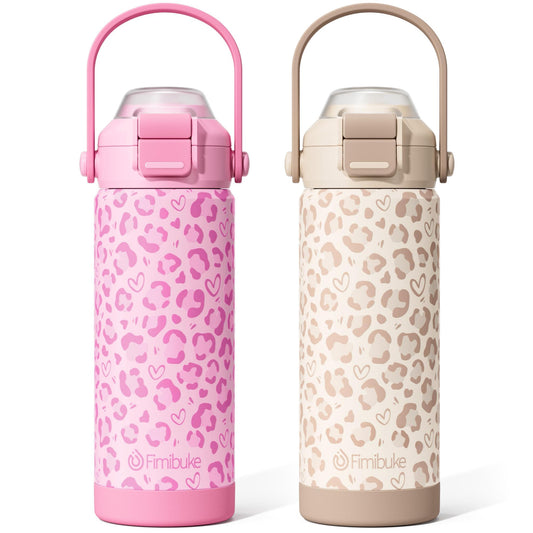 Fimibuke 18oz Kids Insulated Water Bottle with 2-in-1 Straw & Spout Lid