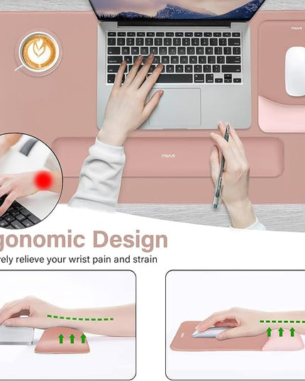 MOSISO Keyboard Mouse Pad Set, Large Gaming Mouse Pad&Rectangular Keyboard Wrist Rest&Mousepad with Wrist Rest&Coaster, Ergonomic Non-Slip&Easy Typing Pad with Curved Silicone Lining, Salmon Pink