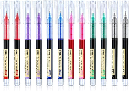 Frienda 12 Pieces Rolling Ball Pens 0.5 mm Japanese Quick Drying Fine Point Pens Liquid Ink Smooth Writing for Office Student Back to School Supplies(Multicolor)