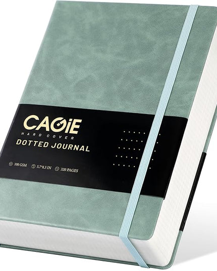 CAGIE Bullet Dotted Journal Notebook 320 Pages 100 GSM Paper Hardcover A5 Dot Grid Notebook Leather Journals for Writing Women Men Work Journaling, Green