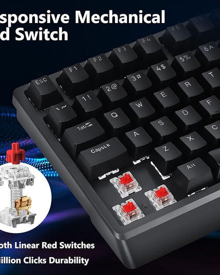 HUO JI Mechanical Gaming Keyboard Wired, 17 LED Backlit Modes, Liner Red Switch, Volume Knob, Anti-Ghosting, Double-Shot Shine Through Keycaps, 96% Light Up Keyboard for PC Mac