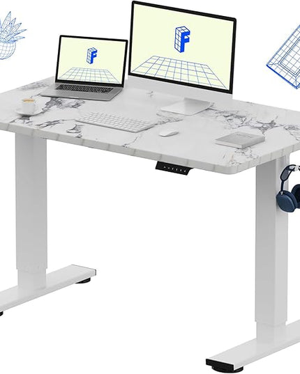 FLEXISPOT EN1 One-Piece Standing Desk with 1-Inch Thick Seamless Desktop, 48"x30" Electric Height Adjustable Desk for Home Office, Multi-Monitor Setups & Easy Assembly, Marble Gray