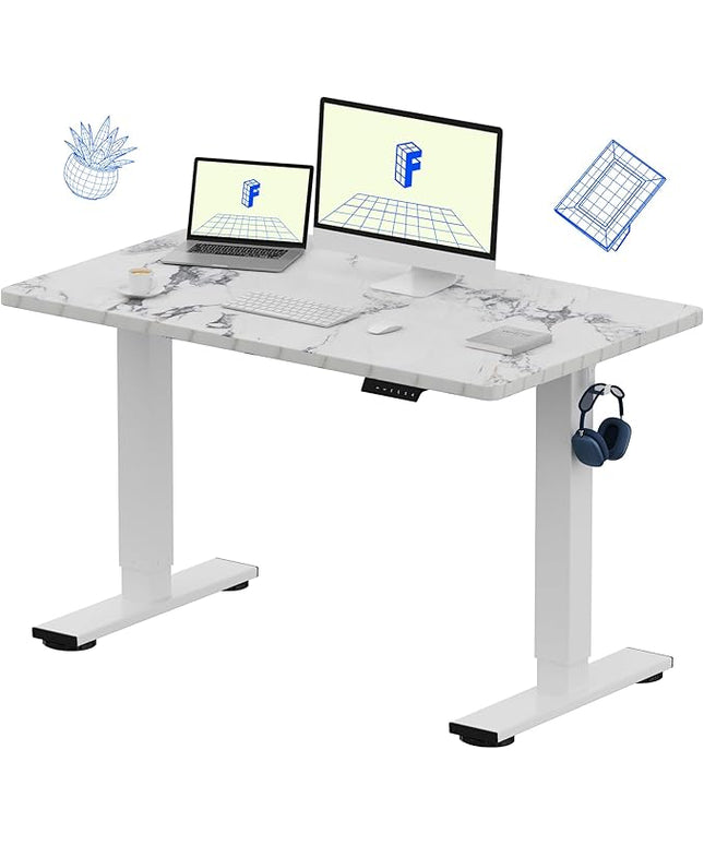 FLEXISPOT EN1 One-Piece Standing Desk with 1-Inch Thick Seamless Desktop, 48"x30" Electric Height Adjustable Desk for Home Office, Multi-Monitor Setups & Easy Assembly, Marble Gray