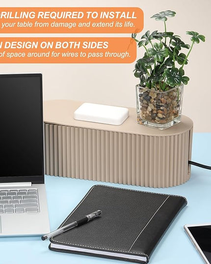 YOKIVE 2 Pcs Cable Management Box, Cord Hider Organizer Decorative Strip Storage Box Desk Accessories for TV Cords Home, Office, Light Brown
