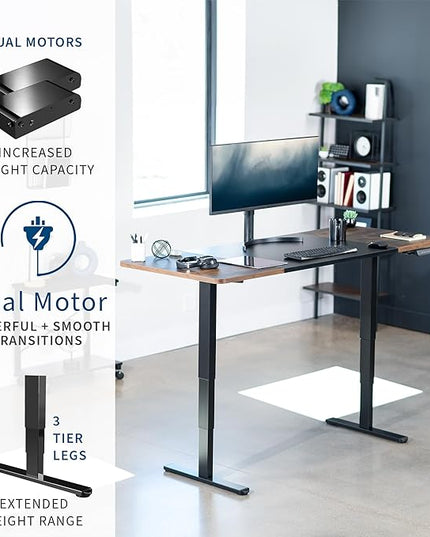 VIVO Electric 71 x 30 in Dual Motor Rustic Sit Stand Desk, Memory Height Adjustment, 2B Series, Black and Vintage Brown Top, Black Frame, DESK-KIT-2B7BN