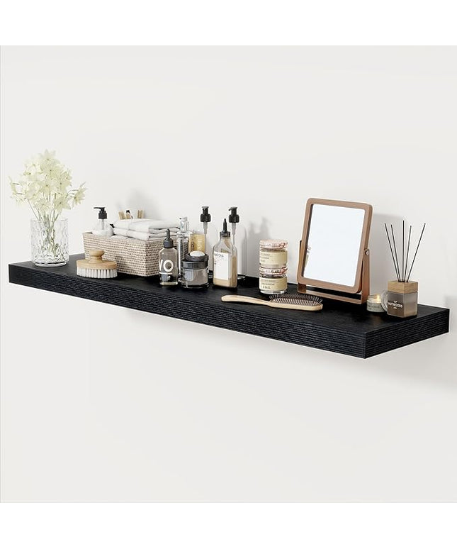 Black Floating Shelves 48 Inch Long, 12 Inch Deep Floating Shelves for Wall, 48 x 12 Large Wall Shelves for Home Storage & Display, 2" Thicked Floating Shelf for Bedroom, Living Room, 1 Pack