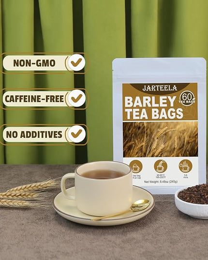Jarteela - Barley Tea Bags - 4g x 60 Count - Premium Roasted Barley Grain - Natural Herbal Tea - Non-GMO - Caffeine-free - Support Overall Health