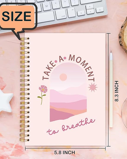 FDHSPAAM Pink Mental Health Spiral Journal Notebook 5.5x8.3in,Take A Moment to Breathe Inspirational Notebooks for Note Taking, Therapy Office Must Haves, Hardcover Notebook Journal