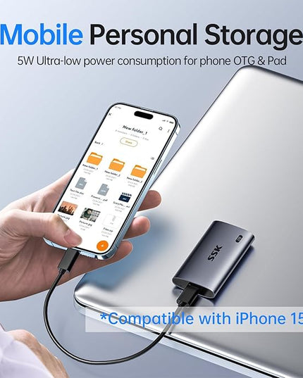 SSK Portable SSD 2TB, up to 2000MB/s External Solid State Drives, USB 3.2 Gen2X2 NVMe SSD External Hard Drive, Ultra Low Power Consumption for iPhone 15/ MacBook/Pro/OTG Phone/Laptops