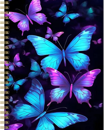 Spiral Journal Notebook for Women,A5 College Ruled Notebooks 6"x 8.4", 120 Pages (60 Sheets) Lined Journal with Premium Thick Paper,Perfect for School Office Home(Blue Purple Butterfly)