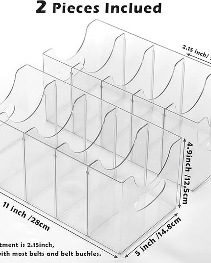 Belt Organizer - 2 Pack Clear Stackable Belt holder For Closet Drawer Storage - 5 Compartments with Removable Dividers, Multi-Purpose Display Bins With Inserts For Ties,Socks,underwear (2)