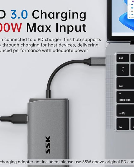 SSK USB C Hub for Laptop, 10Gbps USB-C Dock with Ethernet, HDMI 4K 60Hz, 10 in 1 MacBook Docking Station Multiport Adapter for Laptops/Devices with HDMI, USB3.2, SD/TF, 100W PD, 3.5 mm Headphone