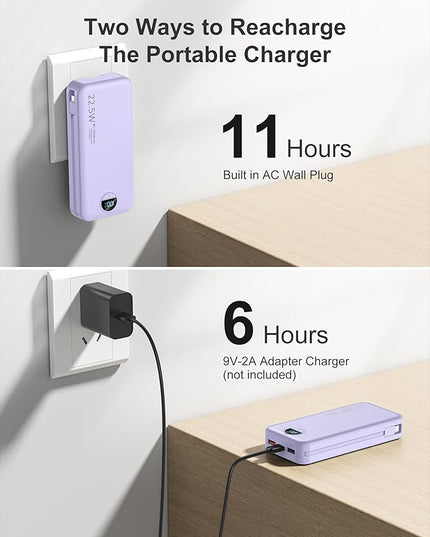 20000mAh Ultra-Portable-Charger-Power-Bank PD20W with Built in Cables&AC Wall Plug,Fast Charging Cell Phone Charger Battery Pack,LED Display Travel Battery Bank for All iPhone,Samsung,Android
