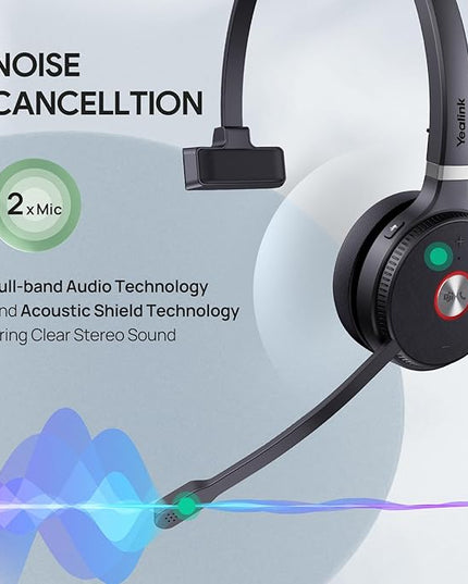 Yealink WH62 Mono UC DECT Wireless Headset 525 ft Range for Zoom Skype Certified Work Headset with 2X Noise Canceling Mic for IP Phone and Computer, Office Single On Ear Headphone,13 Talk Time