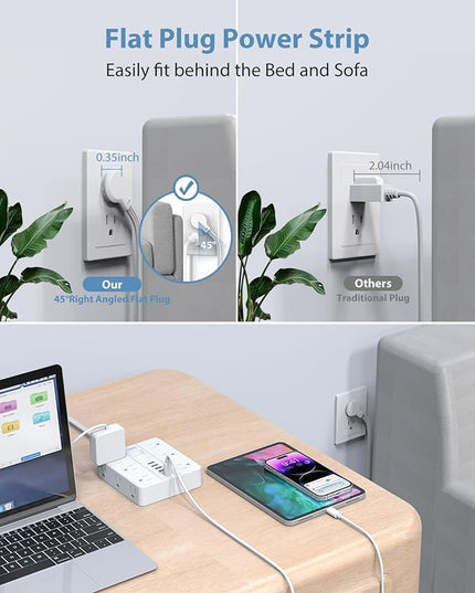 Surge Protector Power Strip 15 Ft Extension Cord, 12 Widely Spaced Outlets 6 USB (2 USB C) Ports, Ultra Thin Flat Plug Surge Protection for Home, Office, Dorm Room Essentials