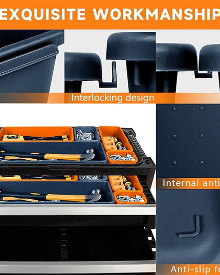 Tool Box Organizer Tray, Toolbox Desk Drawer Organizer, Tool Box Tray, Toolbox Organization Storage for Rolling Tool Chest (60PCS (Blue+Orange))