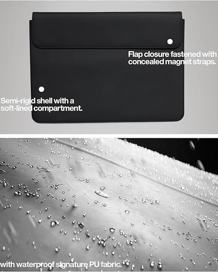 RAINS Laptop Portfolio 13"/14'' – Black Waterproof Protective Computer Case with Soft Lining, Flap Closure, Fits 14" Laptop – Water Resistant & Repellent – 2 Year Warranty