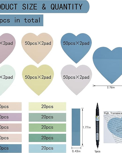 800Pcs Transparent Sticky Notes, 2.76"x2.76" Clear Heart Sticky Notes, Waterproof Translucent Sticky Note Pads for Books Annotation, Clear Post it Notes for Bible Study, School, Office