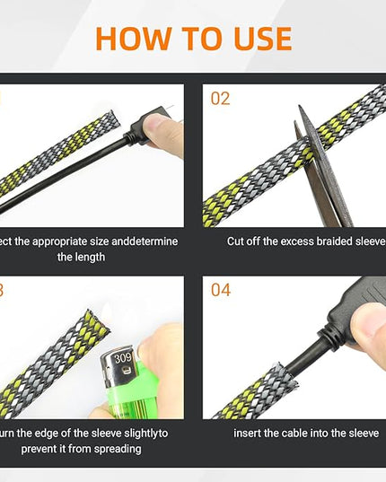 Braided Expandable Cable Sleeve, 25ft PP Cotton and PET Braided Cable Management, Flexible Mesh Wire Loom and Cable Protector for TV, Computer, Home Theater, Automotive (Yellow White Grey, 1/2")