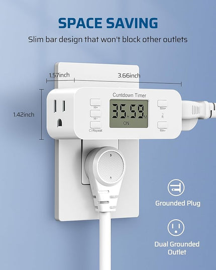 DEWENWILS 2 Pack Indoor Countdown Timer Outlet, Timers for Electrical Outlets Indoor, Large Screen and Repeat Function, Up to 36 Hours, Auto Shut Off for Fan, Lights, Charger, 125V 60Hz