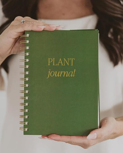 Sweet Water Decor Plant Journal, Cute Lined Spiral Notebook for Women, 125 Prompt Pages for Writing & Tracking Plant Growth, Green Matte Laminate Hardcover Diary with Gold Foil Details