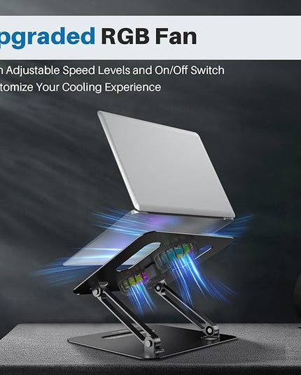 Adjustable Laptop Cooling Stand with 2 Quiet Fans & RGB Lighting, Aluminum Alloy & Foldable Ergonomic Design for MacBook, Lenovo, ASUS, Dell 10-16 Inch, Perfect for Gaming, DJ, Office - Black