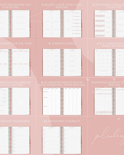 PLANBERRY Hourly Schedule Planner Premium – Undated Weekly Organizer with Time Slots & Monthly Budget – Time Management, Goal Setting, to-Do List & Habit Tracker –6.9″x8.5″(Rose Gold)
