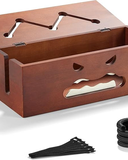 Large Cable Management Box,Cord Organizer Box with Cable Sleeves and Cable Tie,Wooden Cord Hider Box for Wires on Floor,Power Strip Hider for Home,Office,Under Desk