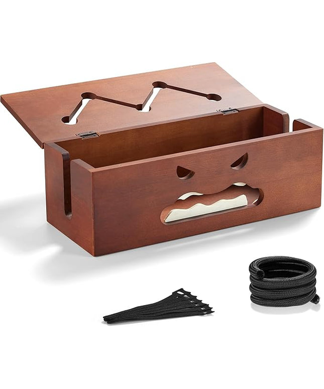 Large Cable Management Box,Cord Organizer Box with Cable Sleeves and Cable Tie,Wooden Cord Hider Box for Wires on Floor,Power Strip Hider for Home,Office,Under Desk