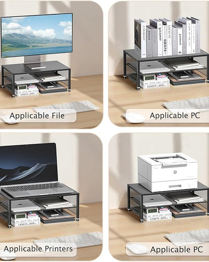 OPNICE 2-Tier Computer Monitor Stand Riser, Desk Organizer for Monitor, Laptops and Printer(Black)