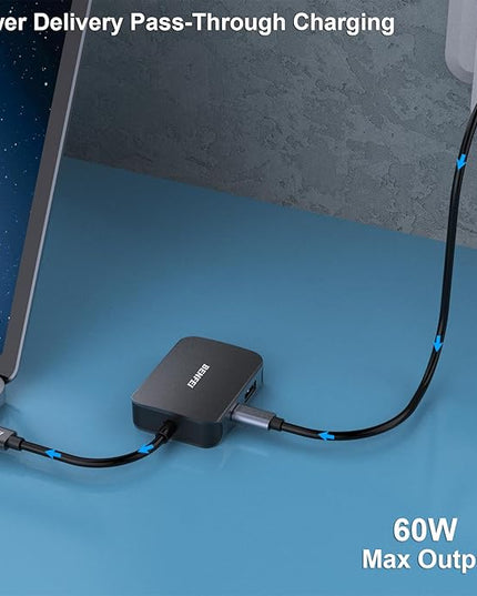 BENFEI USB C HUB 4in1, USB Type-C to HDMI VGA Adapter, USB C to USB Adapter, USB Type-C Power Delivery, Compatible with iPhone 15 Pro/Max, MacBook Pro/Air 2023, iPad Pro, iMac, S23, XPS 17