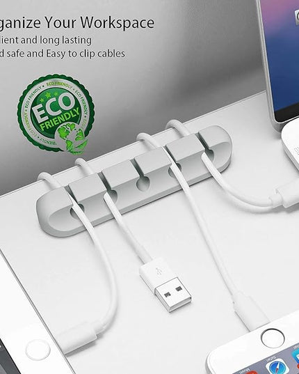 Desk Accessories for Charging Organizer - 5 Packs Grey Computer Desk Accessories and Adhesive Cord Organizer for Cable Holder Cleans Up Messy Wires at Home, Car and Office (7-5-3-1-1 Slots)