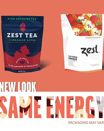 Zest 150mg High Caffeine Energy Loose Leaf Blend - Cinnamon Apple Black Tea - 4 Oz - All Natural Strong Flavored Healthy Coffee Alternative Highly Caffeinated Substitute - Perfect for Keto Diet