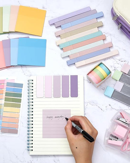 Sinload 60 Pcs Aesthetic Book Annotation Kit School Supplies Cute Pencil Case 12 Highlighter 5 Gel Pen 6 Mechanical Pencil 5 Magnetic Bookmark 1220 Pcs Sticky Note Tab Student Stationary(Purple)