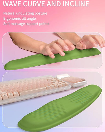 Hokafenle 2in1 Combination, Wave Keyboard Wrist Rest and Ergonomic Curvature Mouse Pad Wrist Support for Relieve Wrist Pain, Filled with Soft Cushion Memory Foam, Dill Green