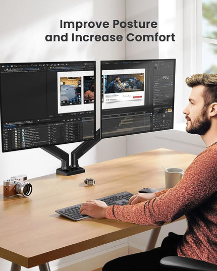 ErGear Dual Monitor Stand up to 33 inches Screen, Load-Bearing Max 22 lbs Each Arm, Adjustable Dual Monitor Mount, Sturdy Steel vesa Monitor Mount with Stable VESA 75x75 100x100mm