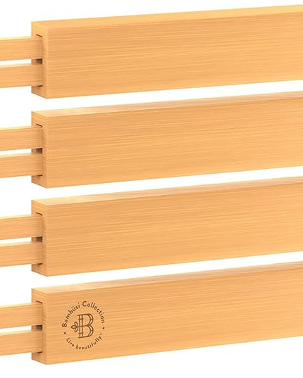 4 Pack Drawer Divider - 2.6" High, 16" to 22" Adjustable Bamboo Drawer Organizers for Clothes, Expandable Dresser Separators in Bedroom/Bathroom/Kitchen/Office Organization and Storage (Natural)