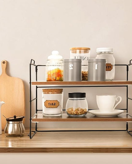 KATHY&BOB Wood Desk Shelf Organizer, 2-Tier Desktop Supplies Storage Rack, Adjustable Stackable Desk Shelf for Office, Kitchen, Bathroom, 15.75"*12.2"*7.87"