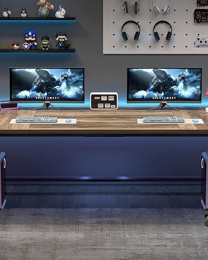 FOLUBAN 70.9" Computer Desk with Z-Shaped Legs, Industrial Work Executive Home Office Desk, Large 2 Person Gaming Study Desk Writing Table, Oak