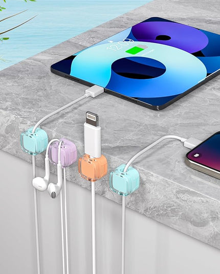 Magnetic Cable Clips, Adjustable Cord Holder Management, Adhesive Wire Keeper Organizer for Home Office Desk Phone PC Car Wall Desktop Nightstand Appliance (8-Pack Crystal Multicolor)