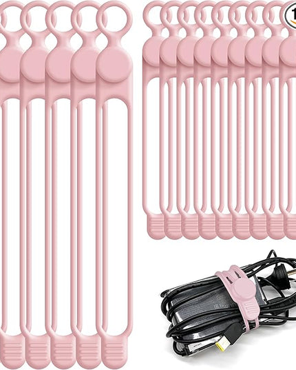 Nearockle Silicone Cable Ties Cord Organizer for Cable Management, 16PCS 4.2" and 7.1" Reusable Cable Organizer Electronic Accessories for Home, Office, Kitchen, School, Travel (Pink)