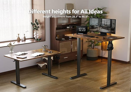 YDN Standing Desk, Electric Adjustable Height Stand up Desk, 55x24 Inches Sit Stand Home Office Desk with Splice Board, Rustic Brown Top
