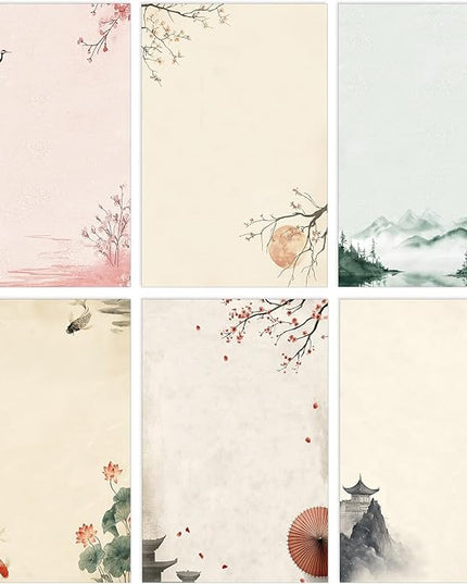 Supervitae 120 Sheet Japanese Stationery Paper for Letter Writing Scrapbook Paper Crafting Printing, 8.27" x 5.51", Double Sided Printing, 6 Watercolor Designs