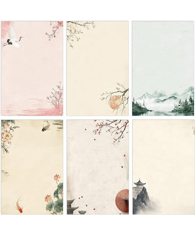 Supervitae 120 Sheet Japanese Stationery Paper for Letter Writing Scrapbook Paper Crafting Printing, 8.27" x 5.51", Double Sided Printing, 6 Watercolor Designs
