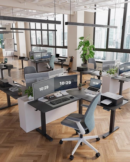 Marsail 63×55 in Electric Corner L-Shaped Standing Desk with 4-in 1 Electical Outlet, Computer Desk with Headphone Hook, Memory Sit Stand up Home Office Table, Ergonomic Gaming Table,Black