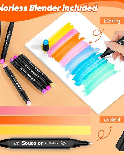 Soucolor Alcohol Markers Art Set, Aesthetic Cute Supplies, Art Kits Gifts,101 Dual Tip Sketching Coloring Drawing Markers for Adult Coloring Books